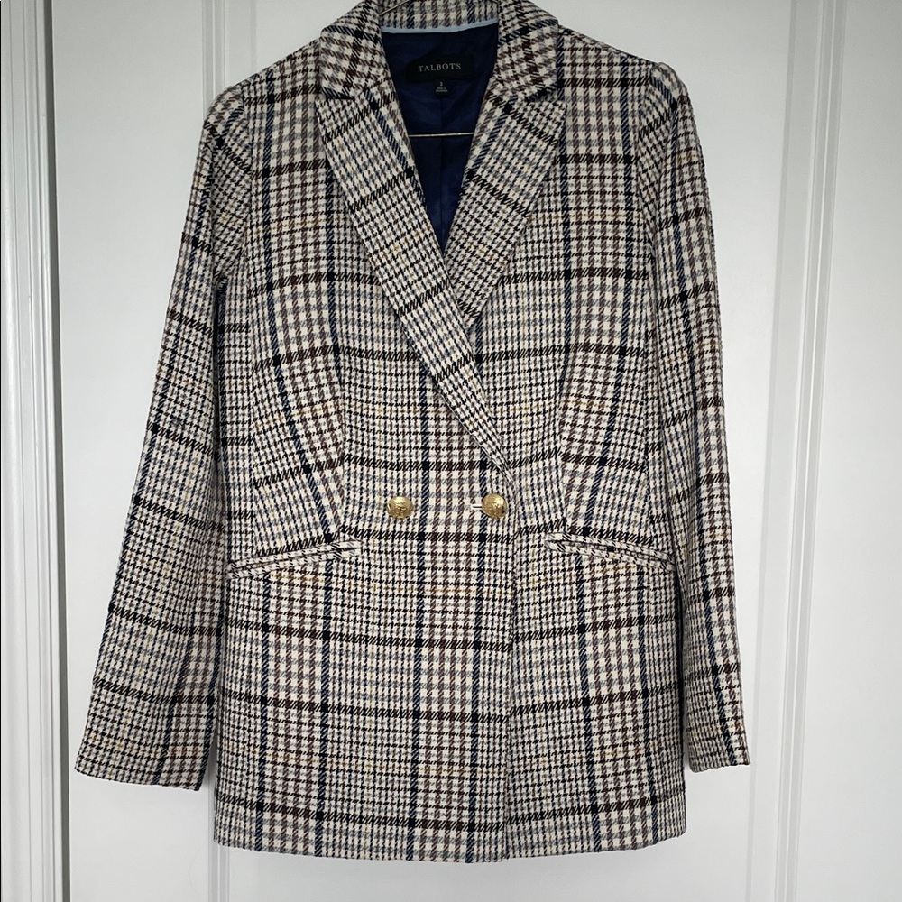 Talbots Checkered Blazer with Gold Accents